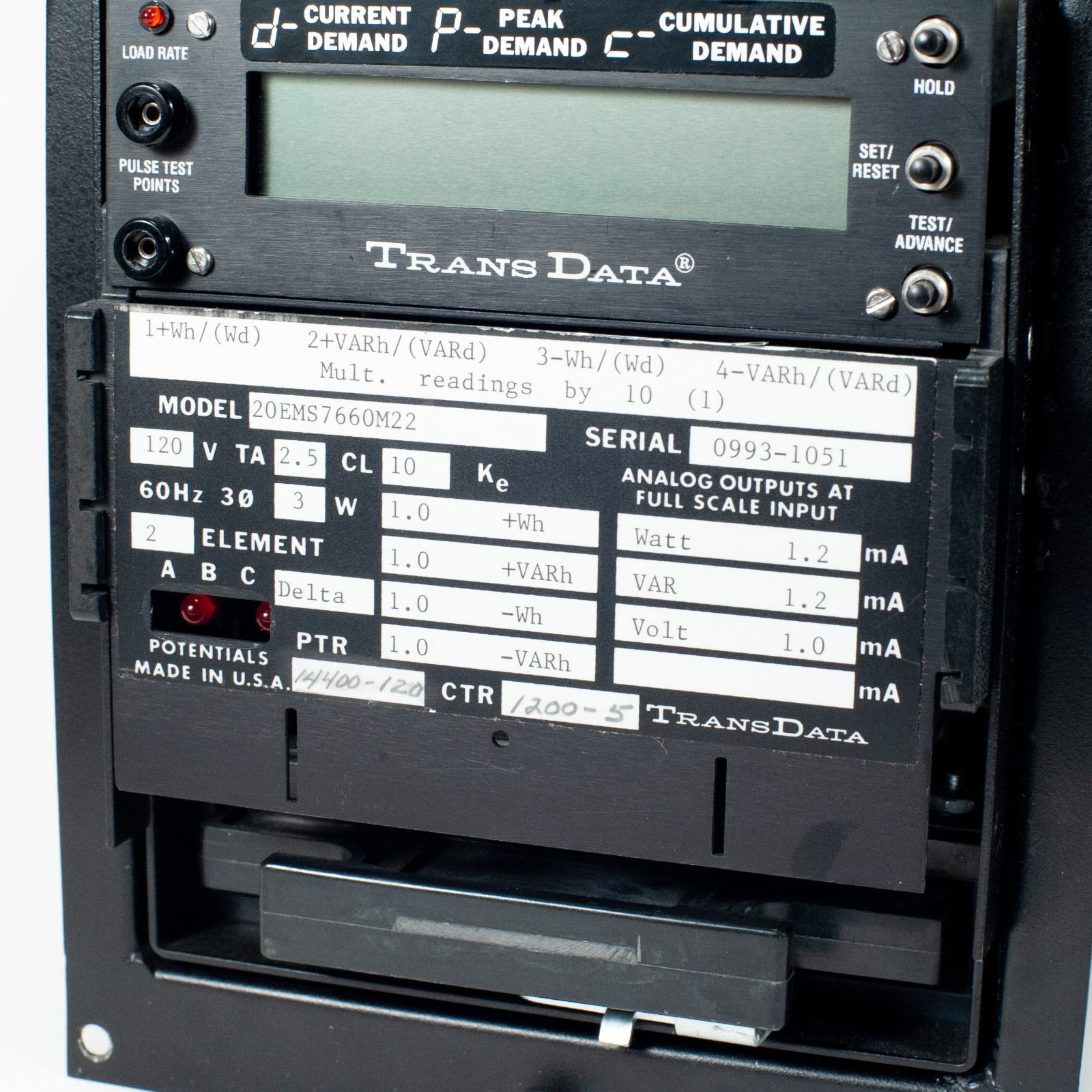 TRANSDATA 20EMS7660M22 Power Meter 120v / 60Hz – Untested but 100% guaranteed