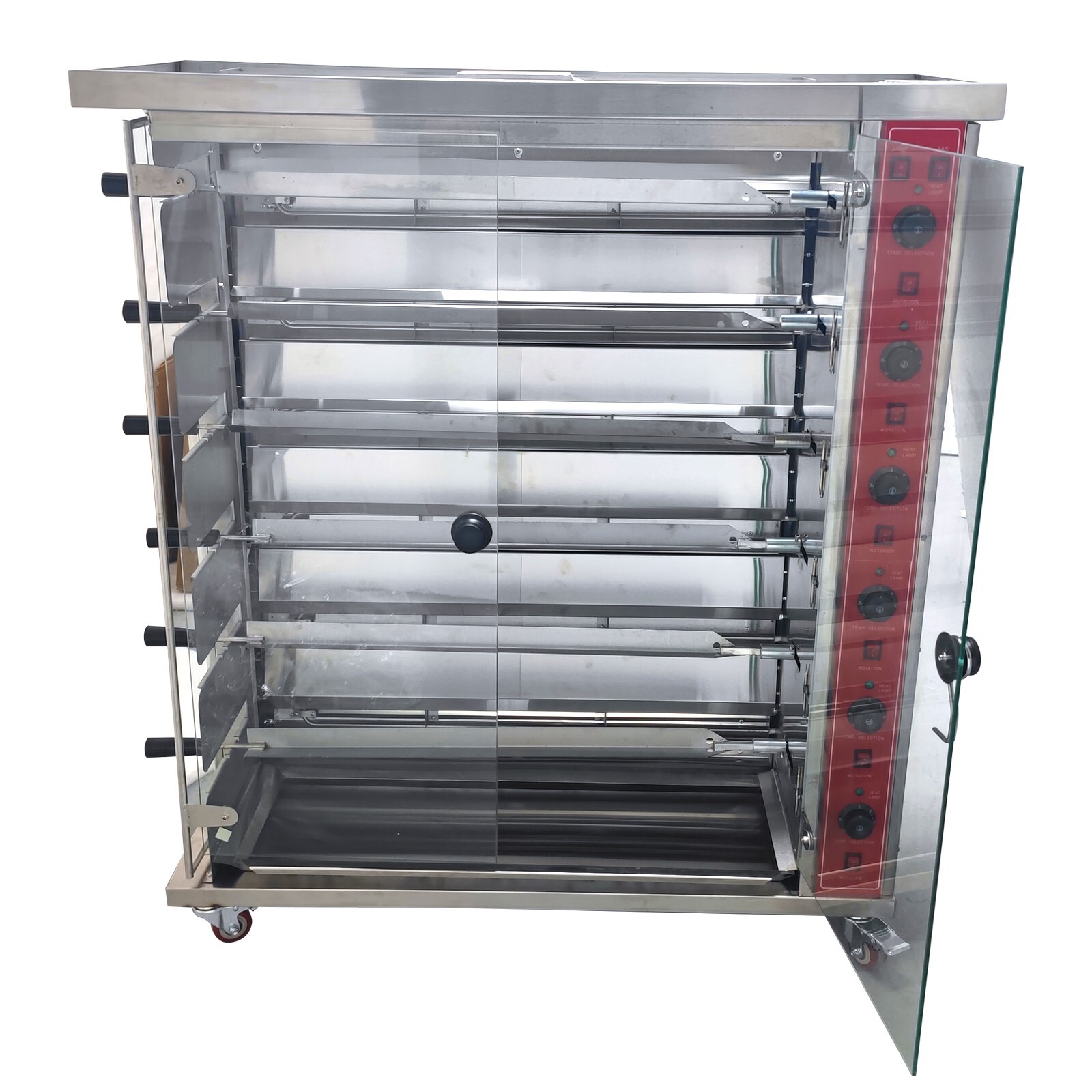 220V 6-Roll Electric Chicken Rotisserie Machine 122-572°F Automatic Roaster Oven