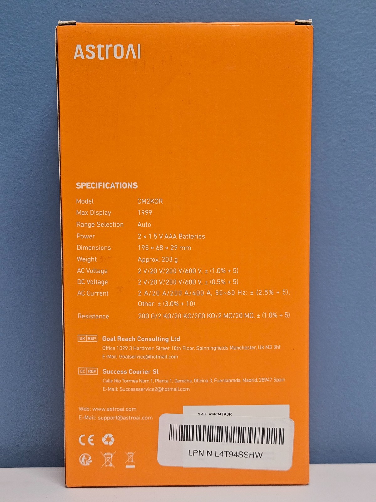 AstroAI Digital Clamp Meter CM2KOR 2000 Counts Resistance Detection – New