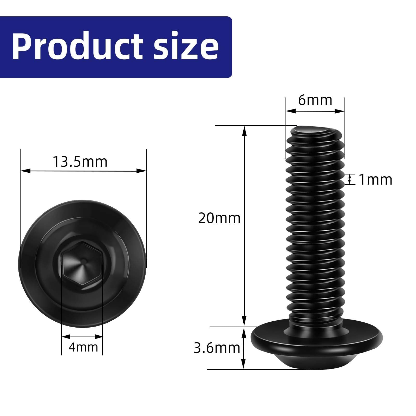 25-Piece M6-1.0 x 20mm Flange Button Head Screws – Black 304 Stainless Steel