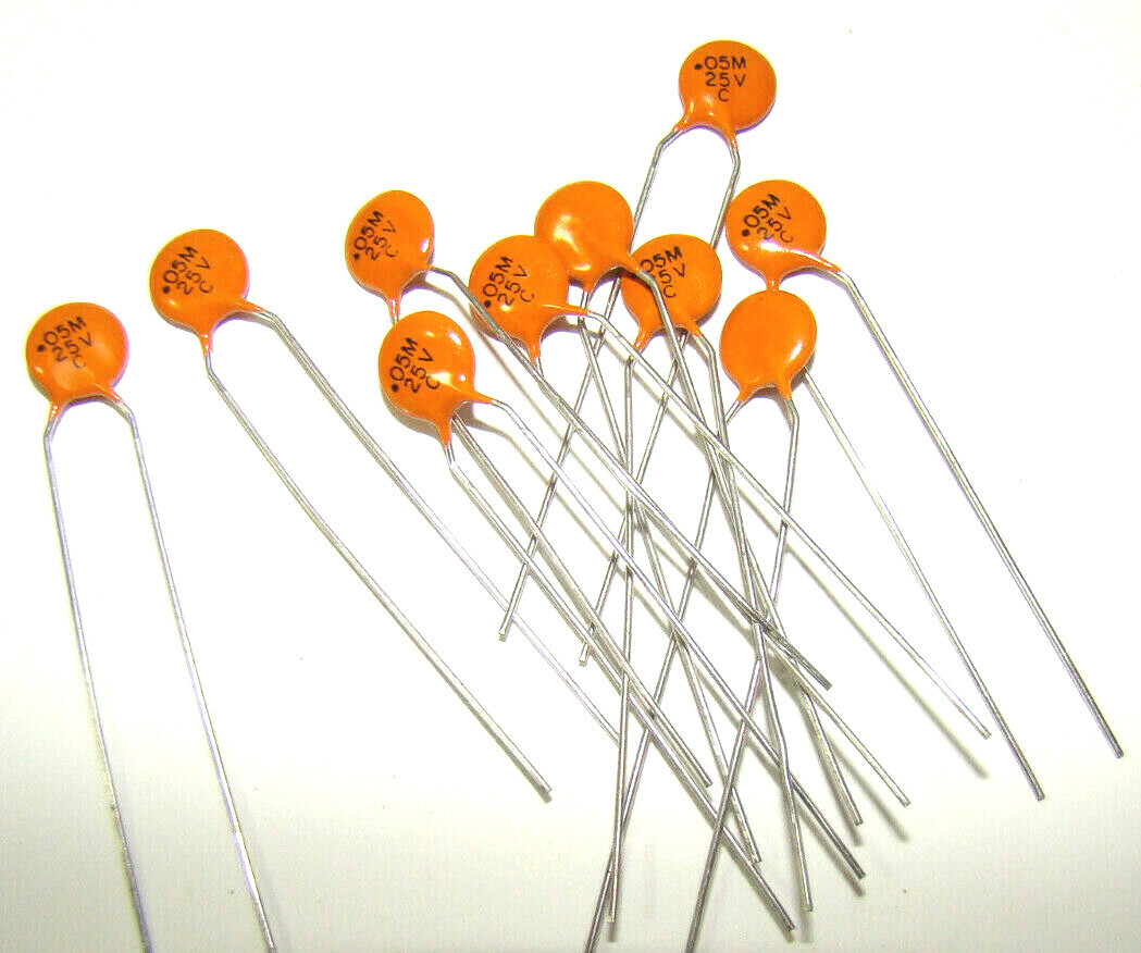 NOS SPRAGUE 0.05UF 50NF 50000PF 25V CERAMIC DISC CAPACITOR QTY:10