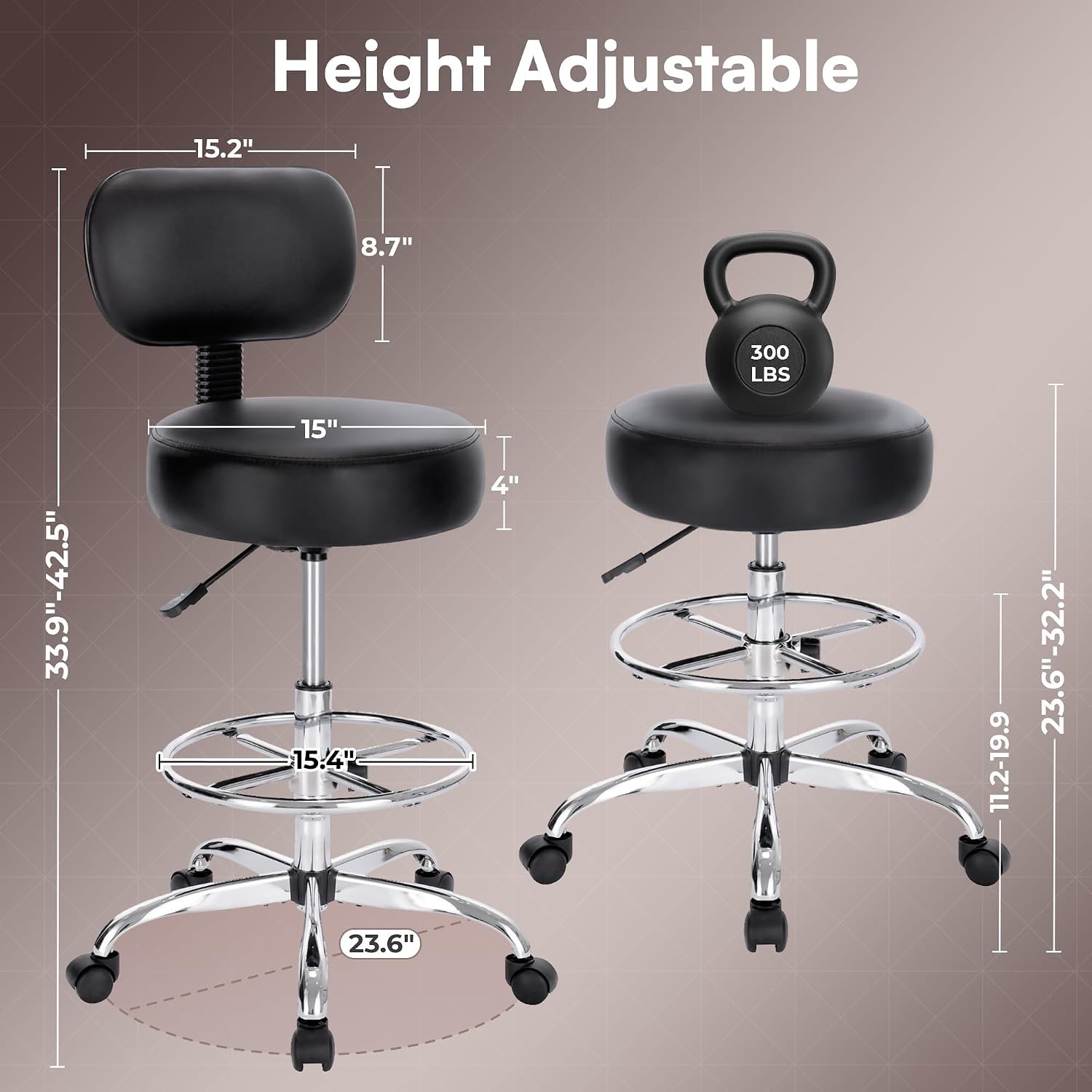 Drafting Chair with High-Density Cushion & Heavy-Duty Support – 300 lbs Capacity