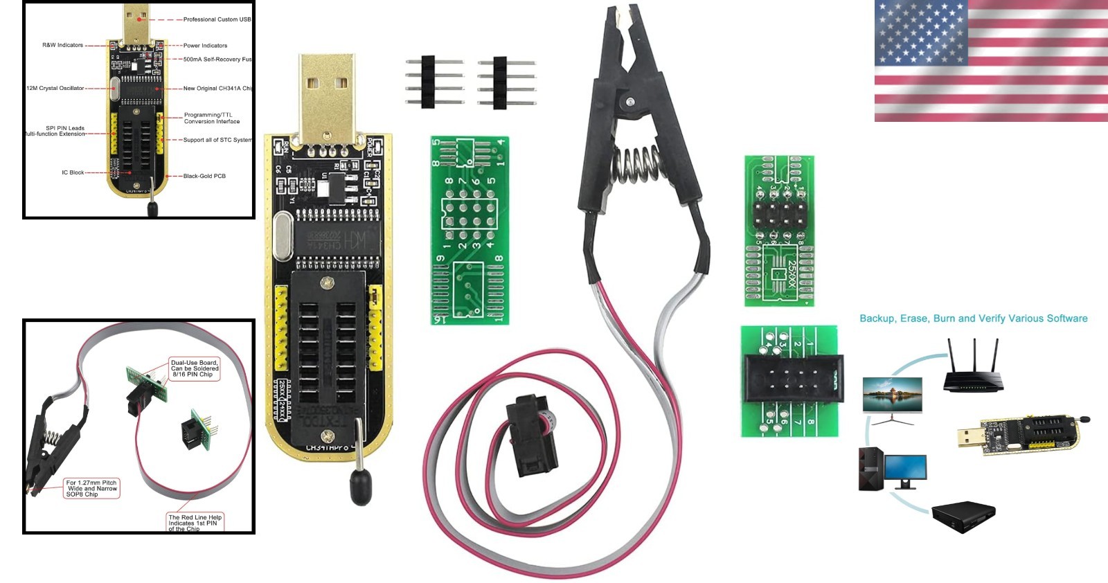 SOIC8 Clip & CH341A USB Programmer for Efficient BIOS Chip Programming
