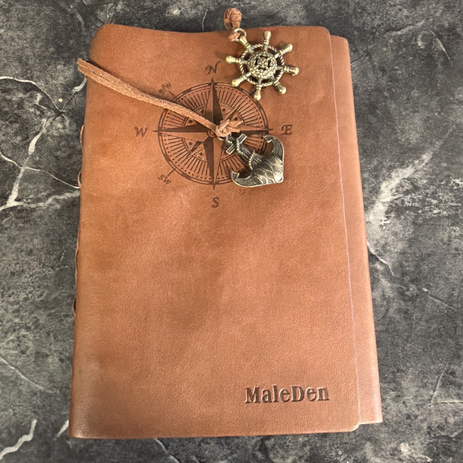 Maleden Nautical PU Leather Journal Refillable 6 ring Compact Binder Craft Paper