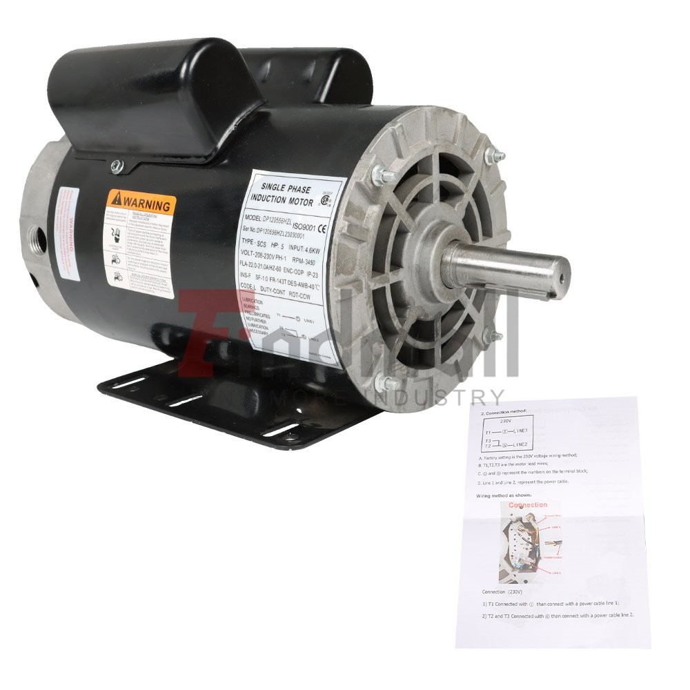 5HP Compressor Duty Electric Motor 1Phase 3450RPM 56HZ Frame 7/8″ Shaft 230V New