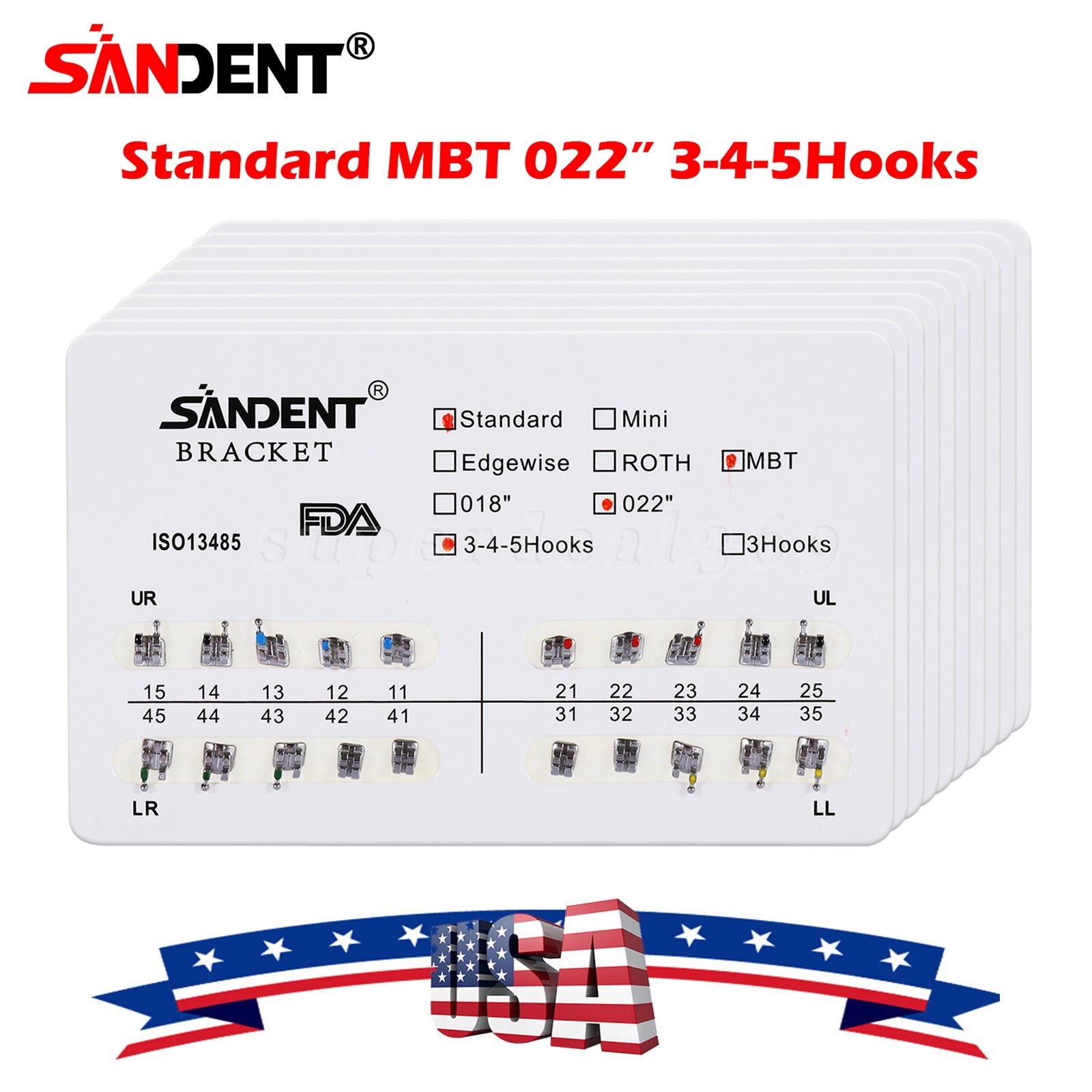 10 kits Dental Orthodontic Braces Brackets Standard MBT 022″Slot 345 Hooks YBB