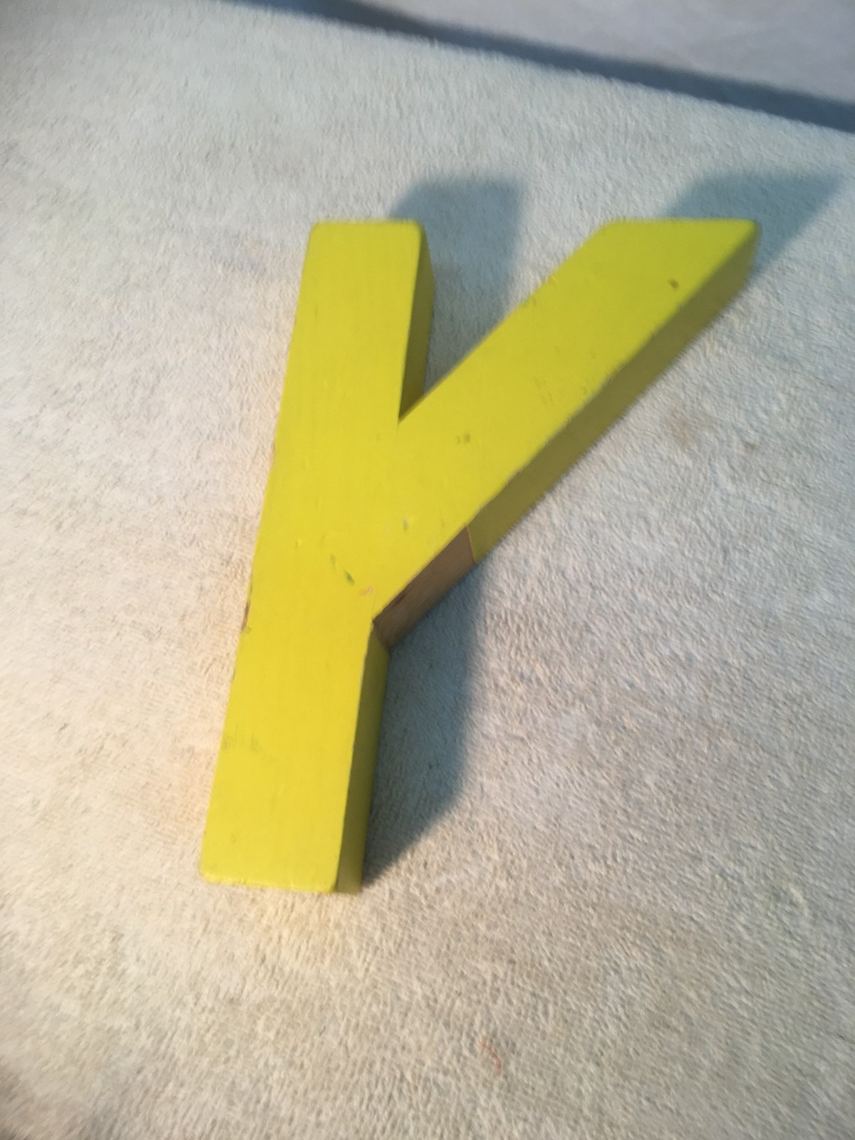 Letter Y Big Vtg Wood Block Type Italic Font 8in x 5in x 1.5in Yellow