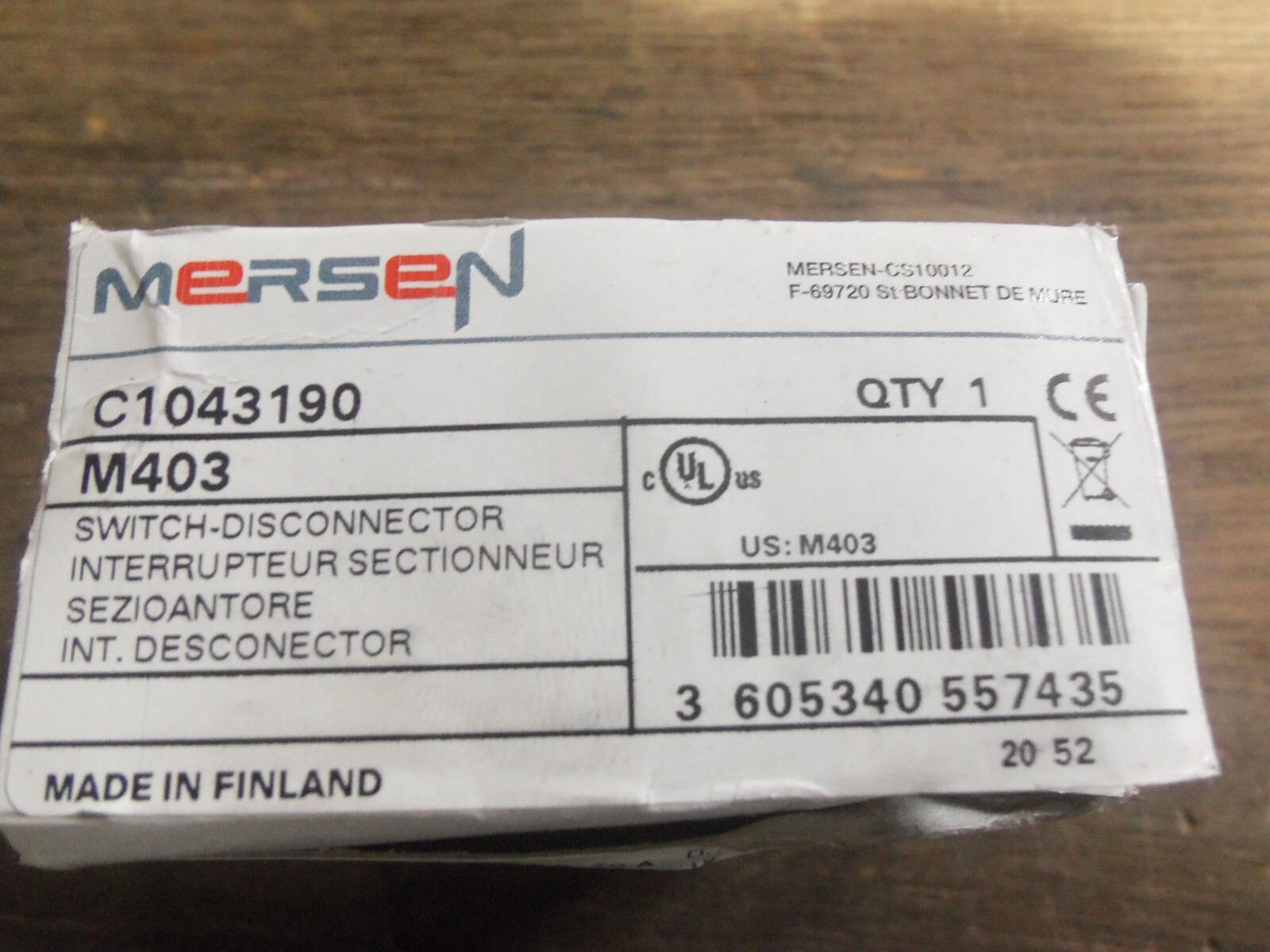 New Mersen C1043190 Switch Disconnector