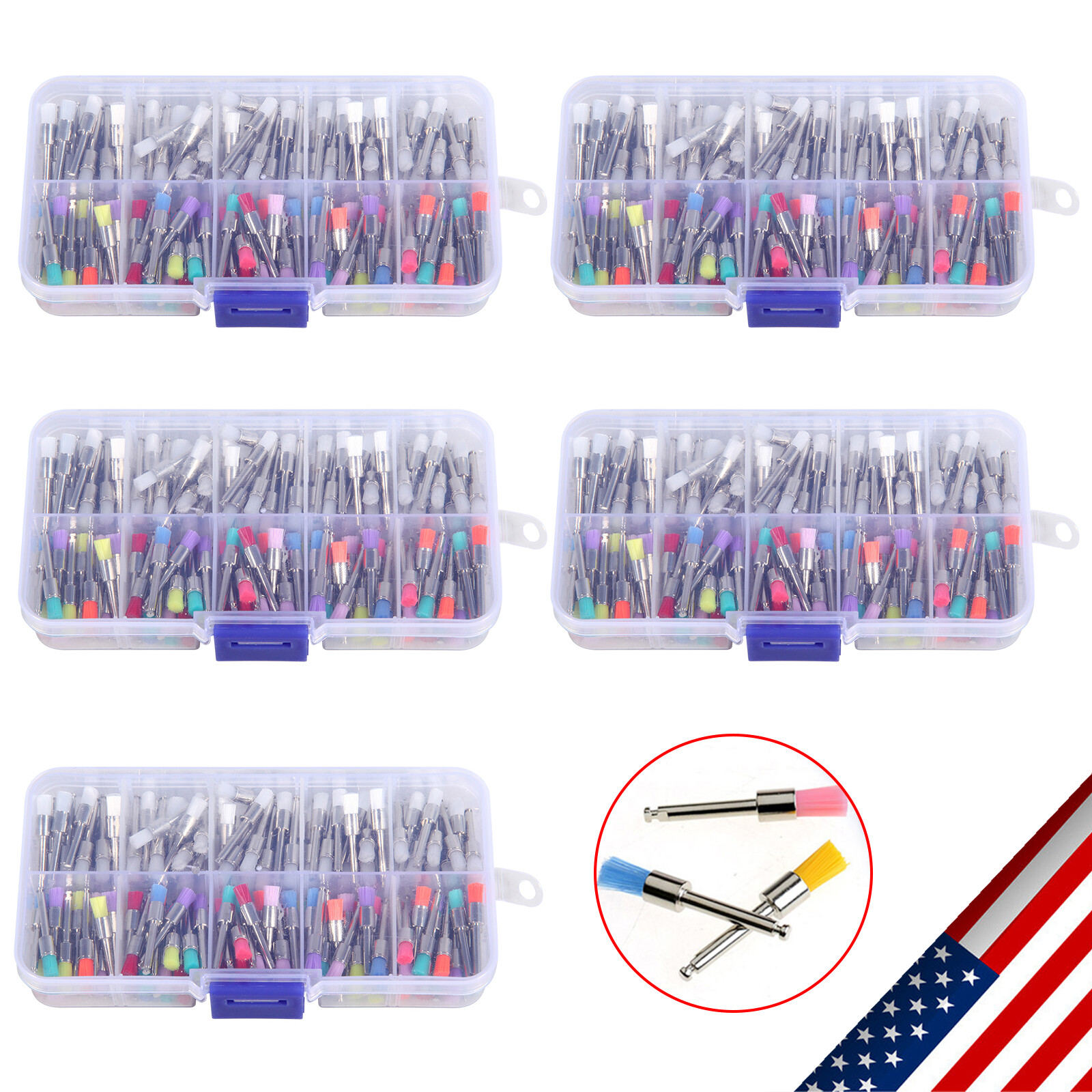 200-2000*Dental White &Color Nylon Latch Flat Polishing Polisher Prophy Brush DL