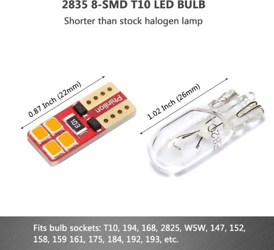 12V T10 168 194 Amber Yellow LED Bulbs, Super Bright 8-SMD 2835 Wedge Lights for