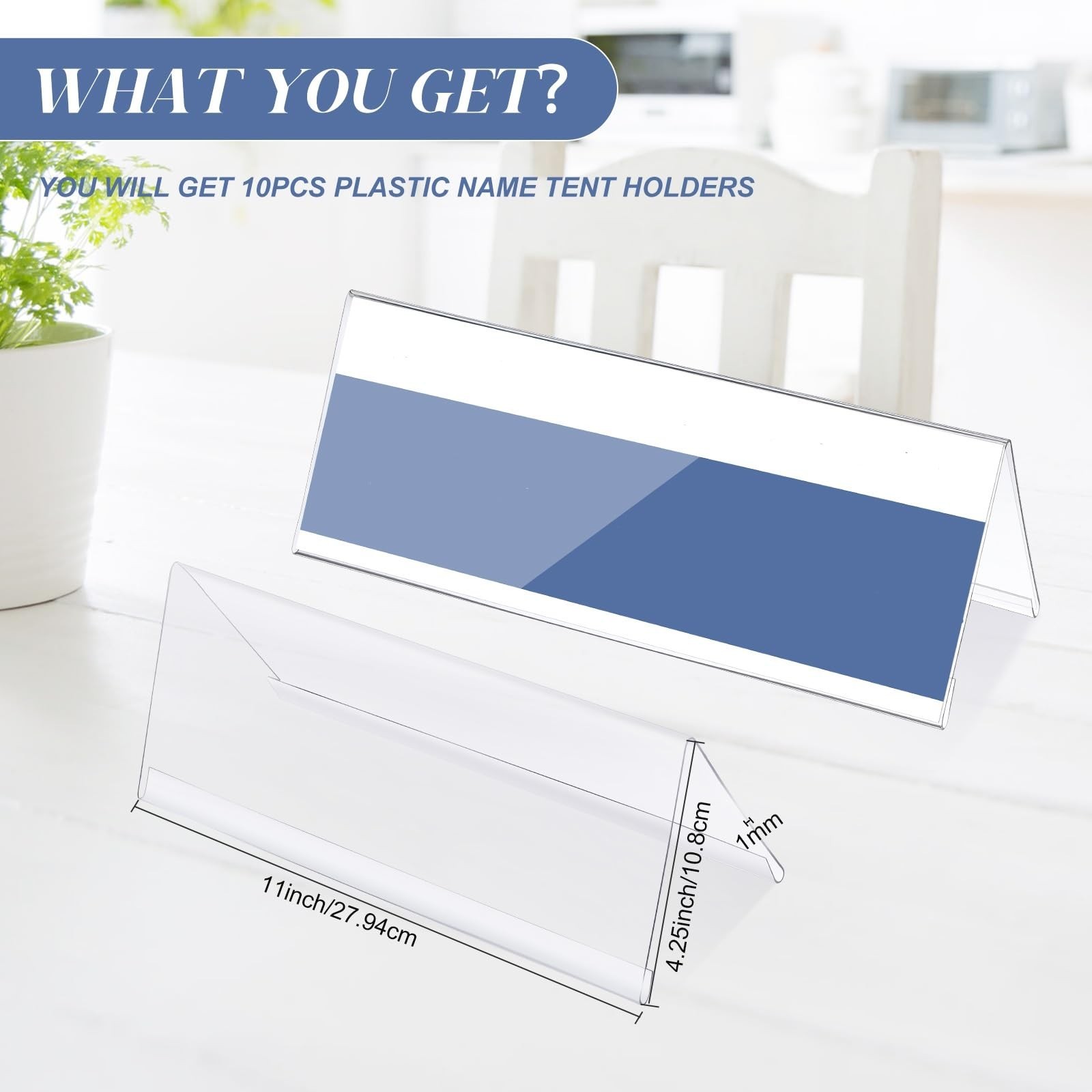 Vicenpal 10 Pieces Clear Plastic Name Tent Holders 11″ x 4.25″ Acrylic Name P…
