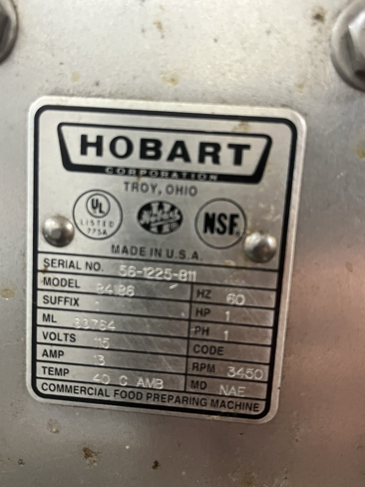 18″ HOBART 84186 Buffalo Chopper – 15LB Capacity – 115V/1HP- Great Condition!