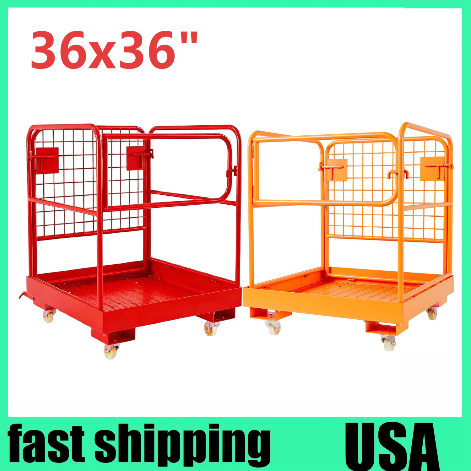 1200lbs Forklift Safety Cage Heavy Duty Collapsible 36″ x 36″ Steel Man Basket
