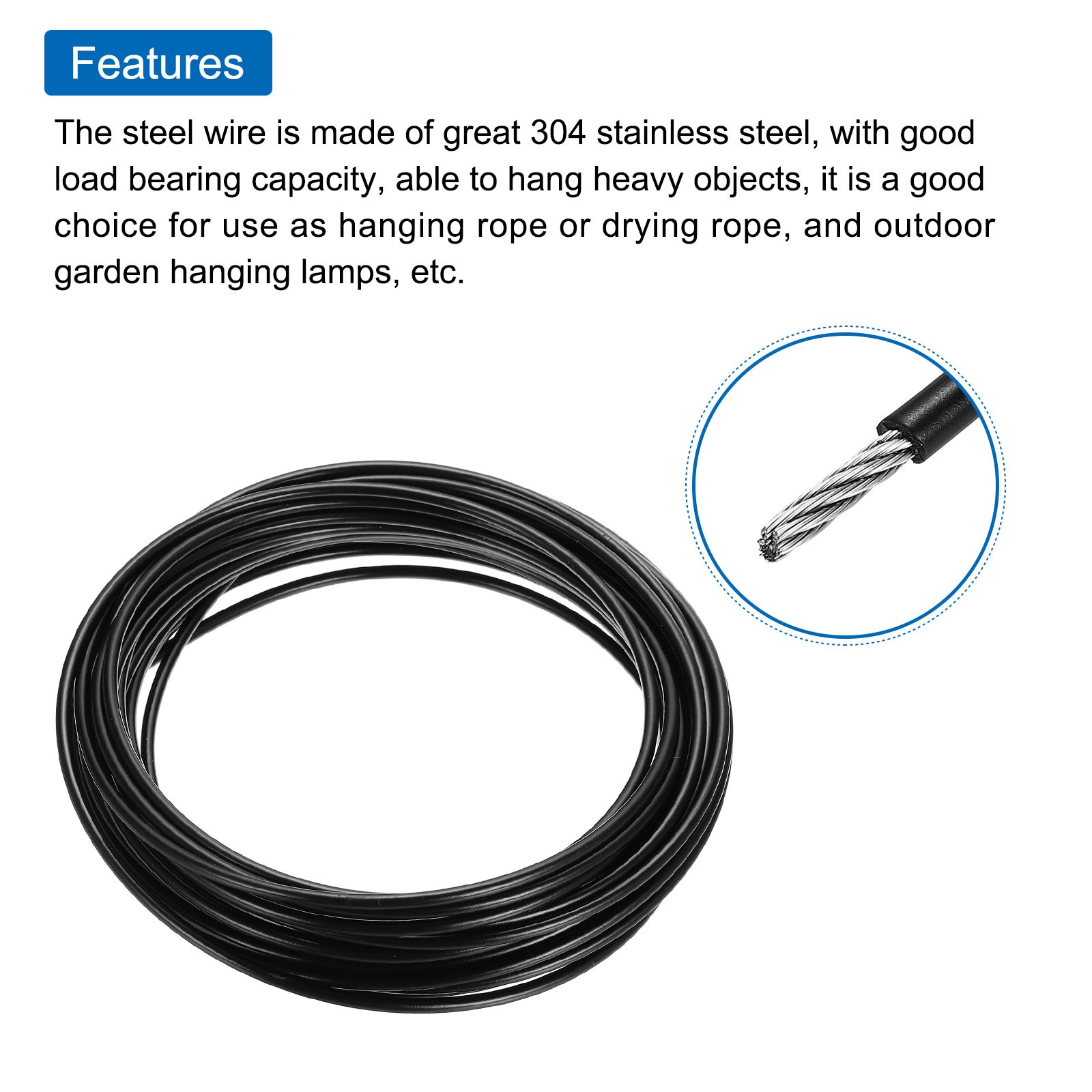 33FT 1/8″ Stainless Steel Cable Railing Kit with Sleeves Thimbles Black