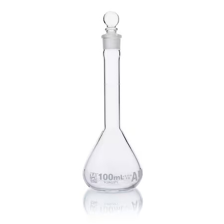 Globe Scientific 8230100 Volumetric Flask, 100 Ml, 160 Mm H, Pk6