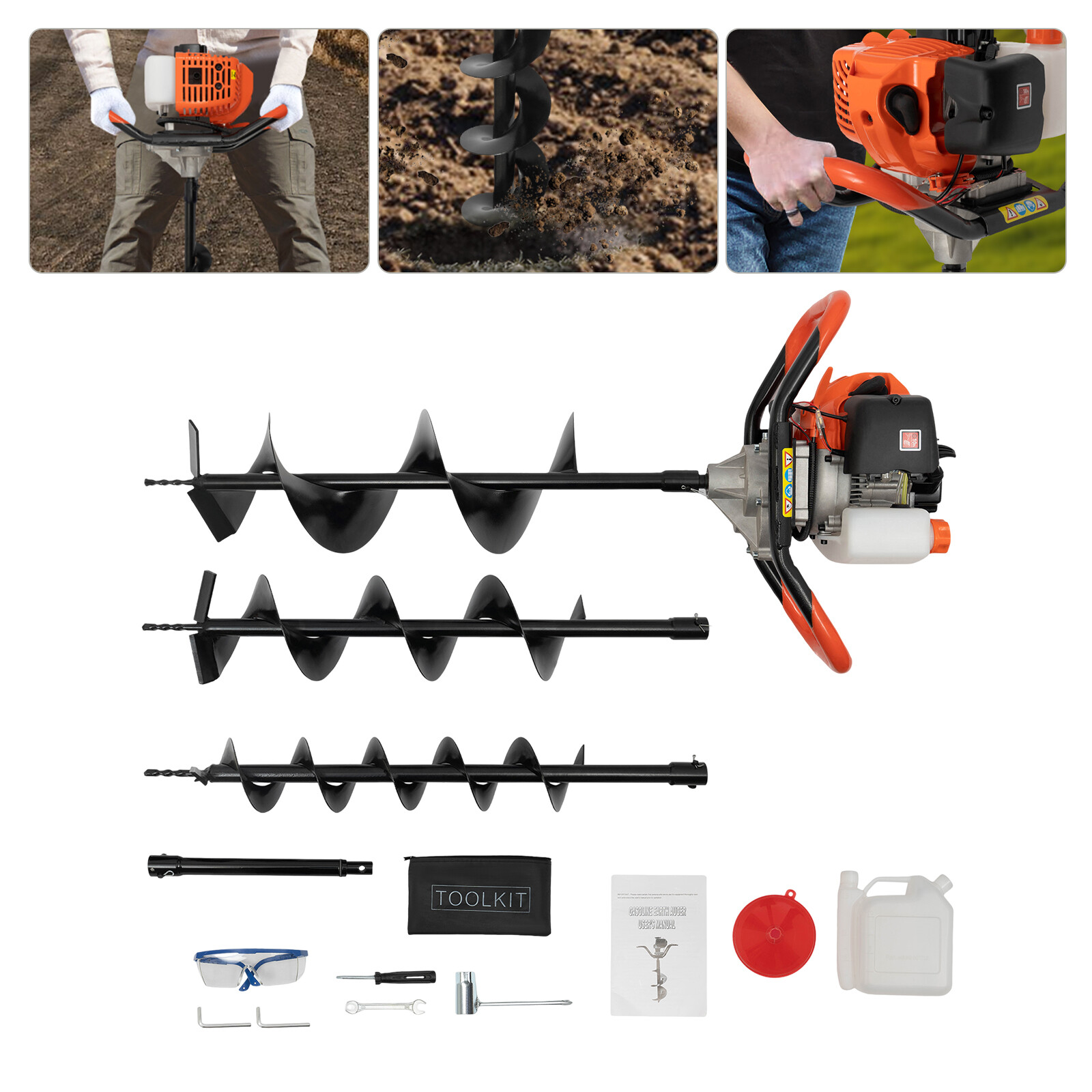 52CC Post Hole Digger Gas Powered Earth Auger Borer Ground 4″ 6″ 8″ Bits