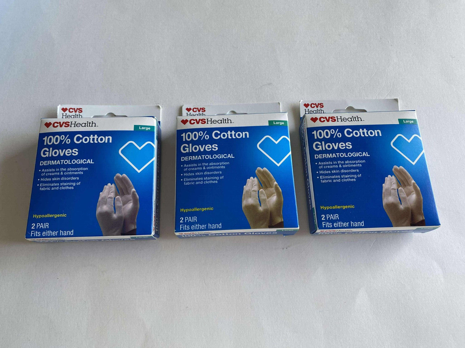 ( LOT OF 3 ) CVS 100% Cotton Gloves Size Large ( 2 Pair ) Fits Either Hand NEW