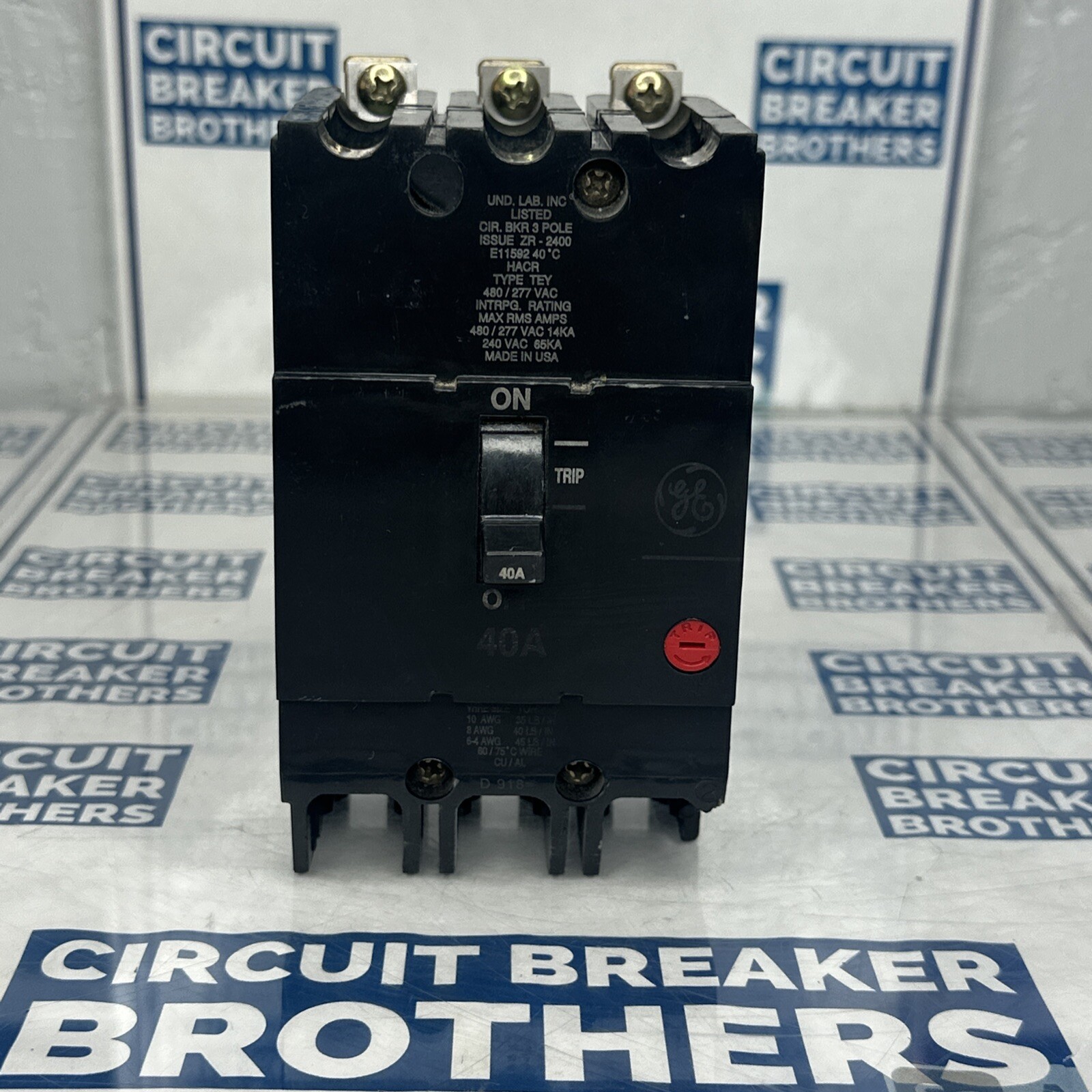 GE TEY340 40 Amp 480/277 Vac 3 Pole Circuit Breaker (Chipped)