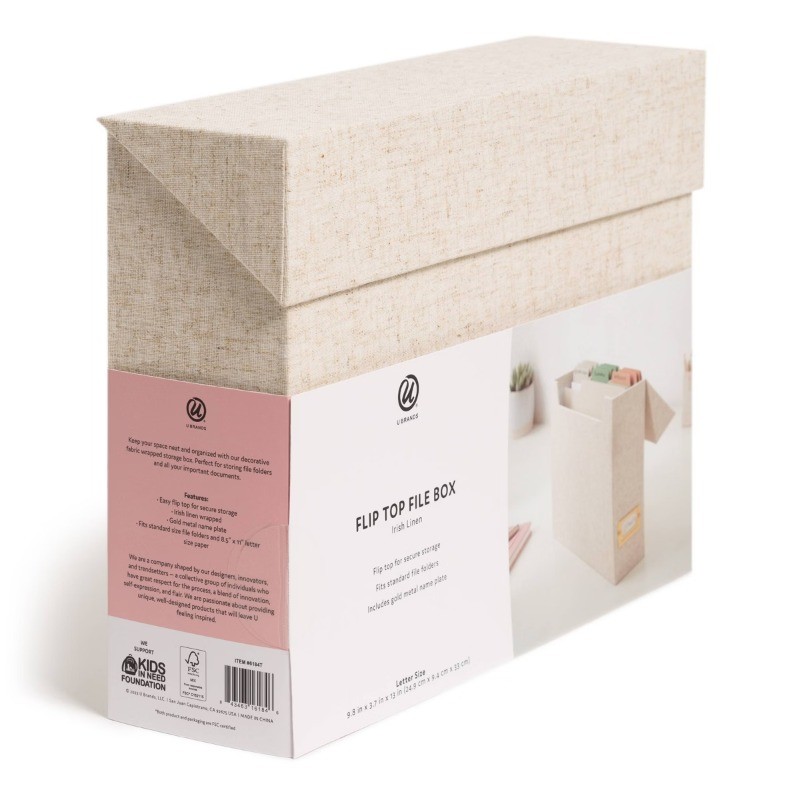 Flip Top File Box Linen Wrapped Beige