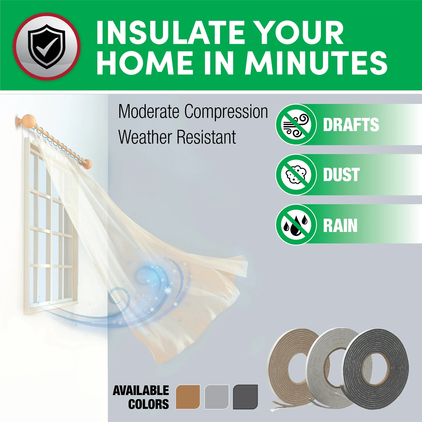 3/4 in. x 1/2 in. 10 ft. Grey Vinyl Foam Weather-Seal Self-Stick Tape