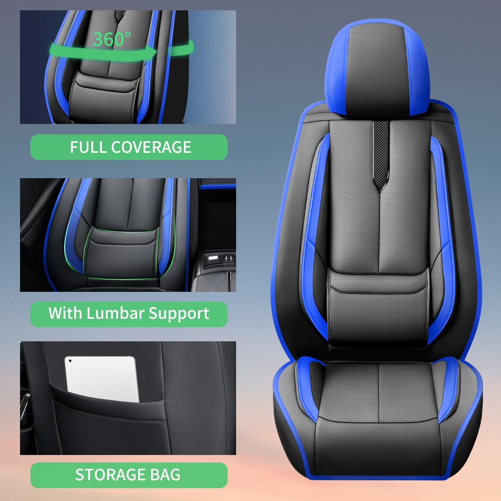 Jeep Patriot Seat Covers 2007-2017 Waterproof Leather Airbag Full Set Black Blue