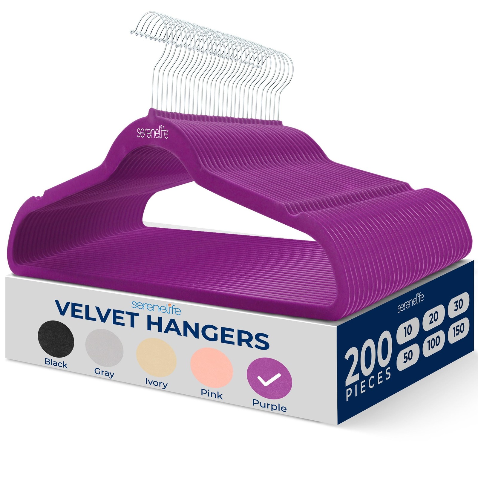 SereneLife Velvet Hangers – 200 Pack, Slim & Space Saving for Closets | So