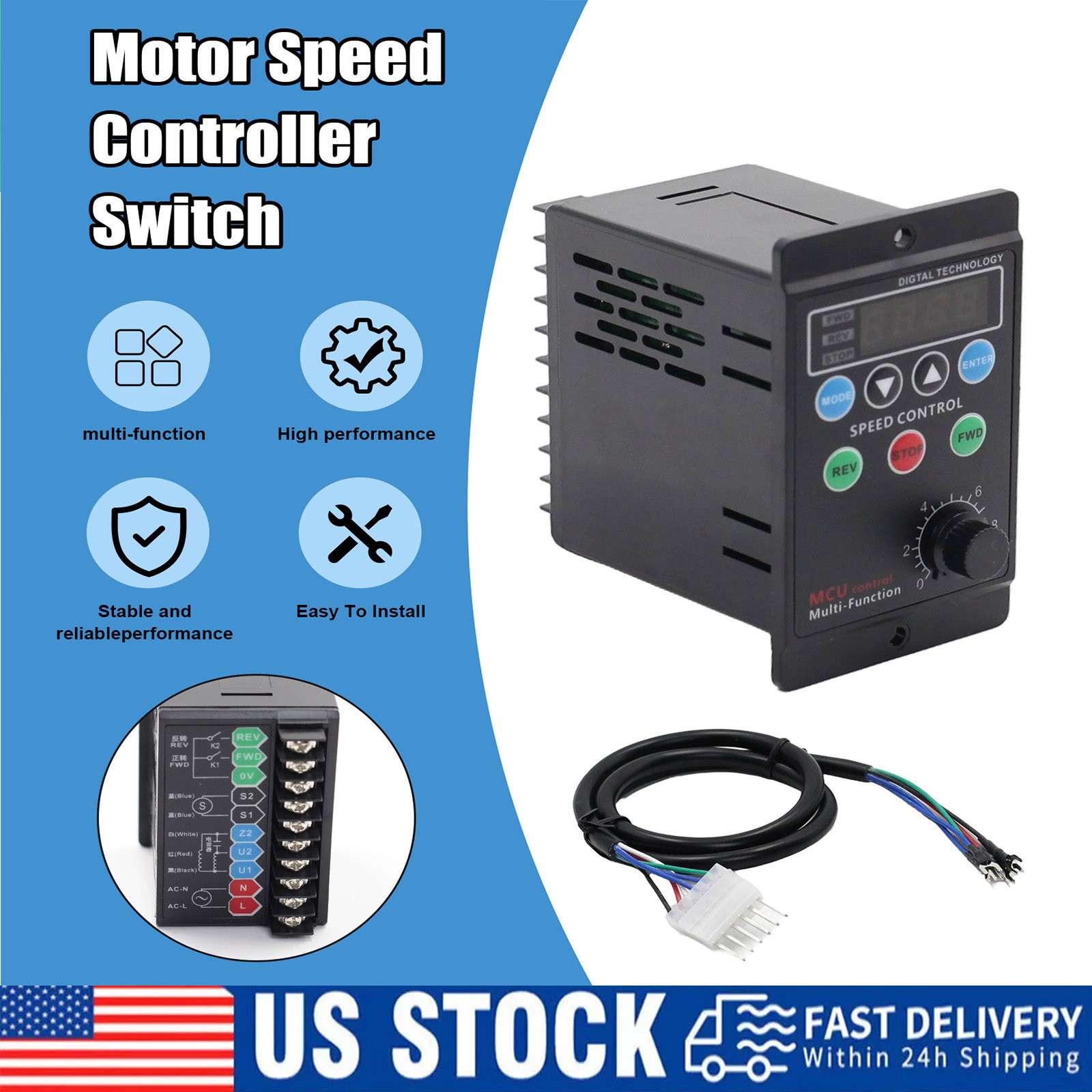 120W AC 110V 3A Digital Motor Speed Control MCU Controller Target Value Settable