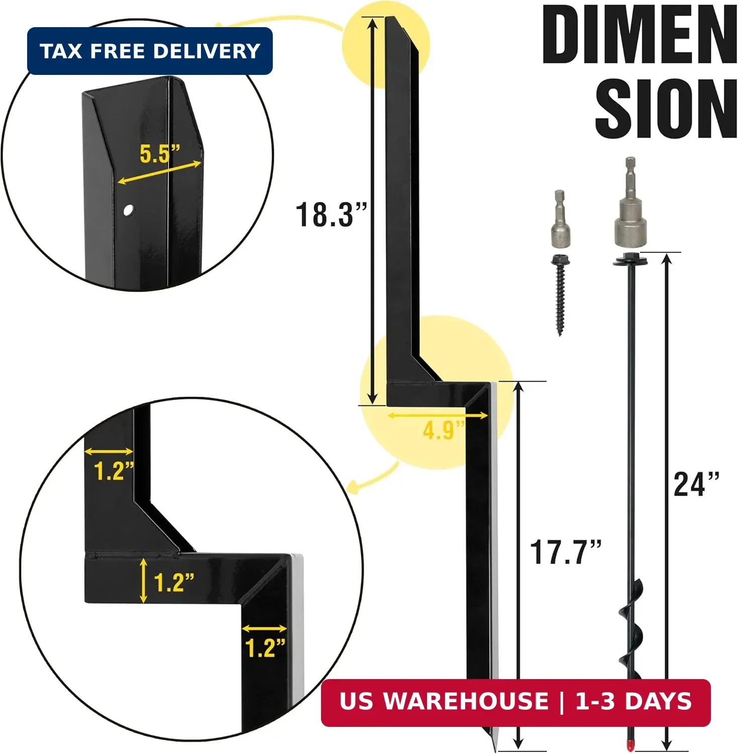 LADECH Heavy Duty Steel Fence Post Repair Stakes with Ground Anchor Screw in, Fi