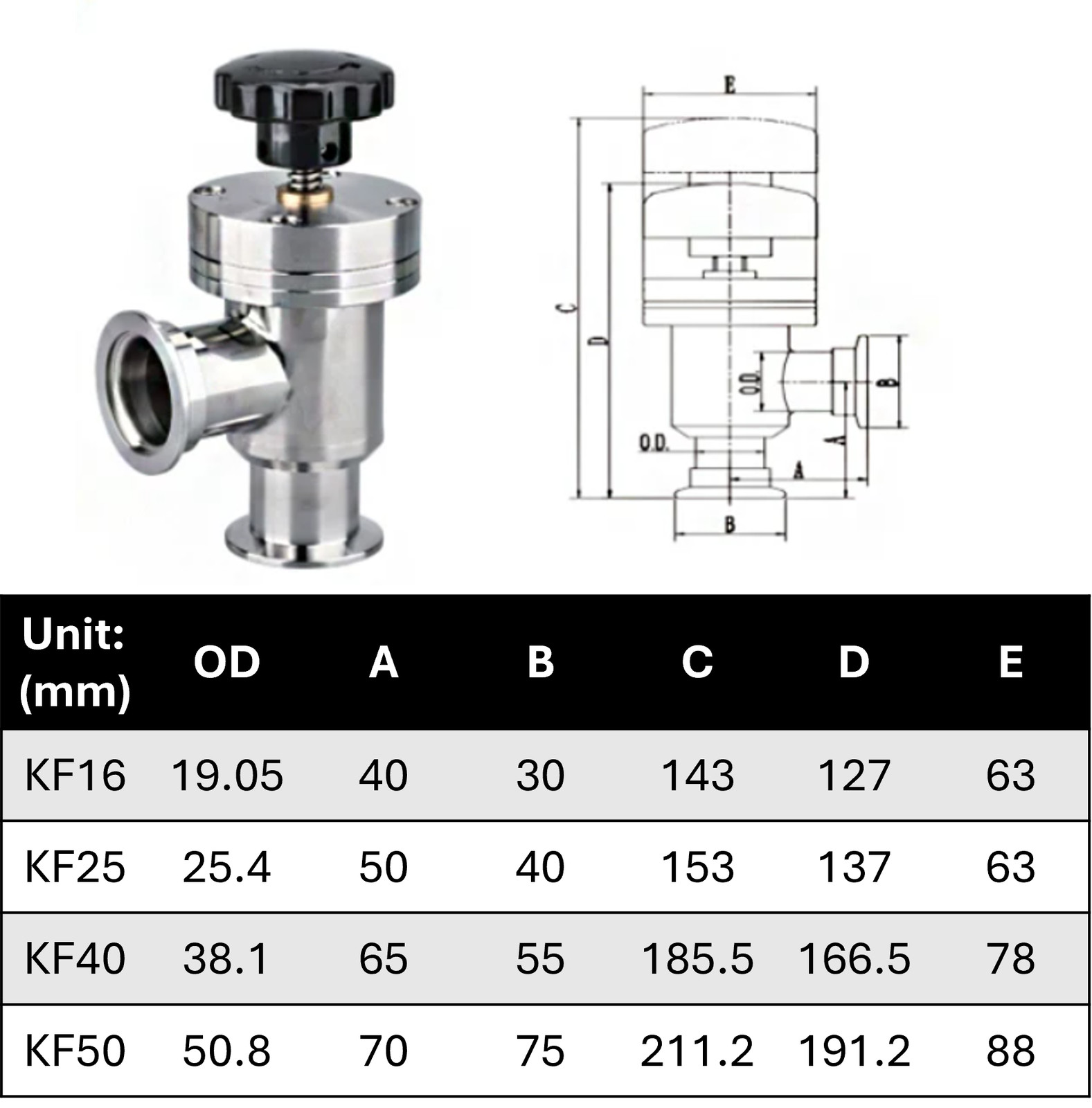 KF Right Angle Manual Vacuum Valve SS304