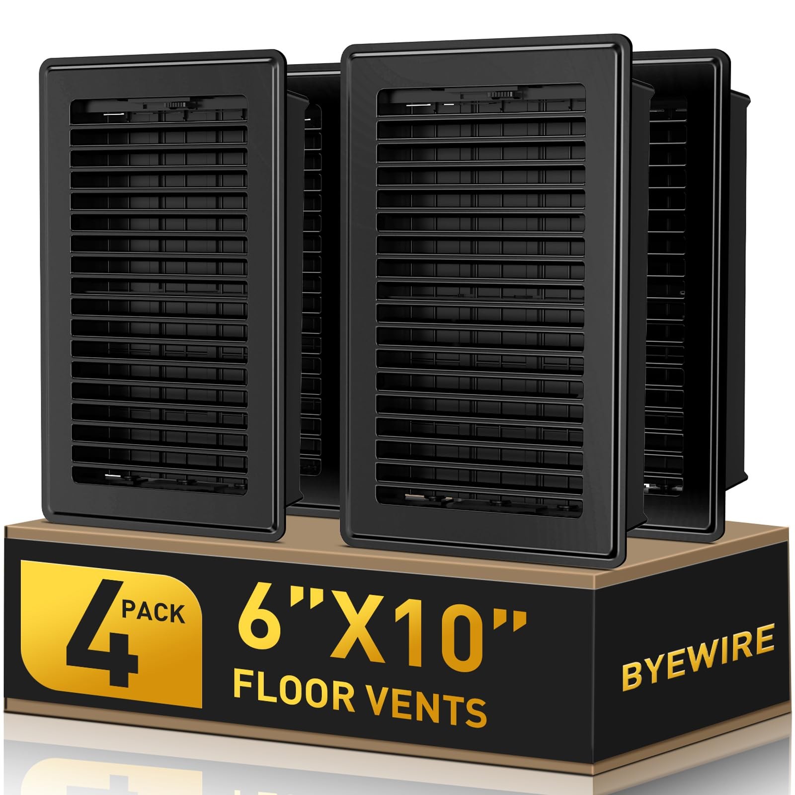 Floor Register – Vent Covers 6×10 – Heavy Black 6″ X 10″ 4 Pack,