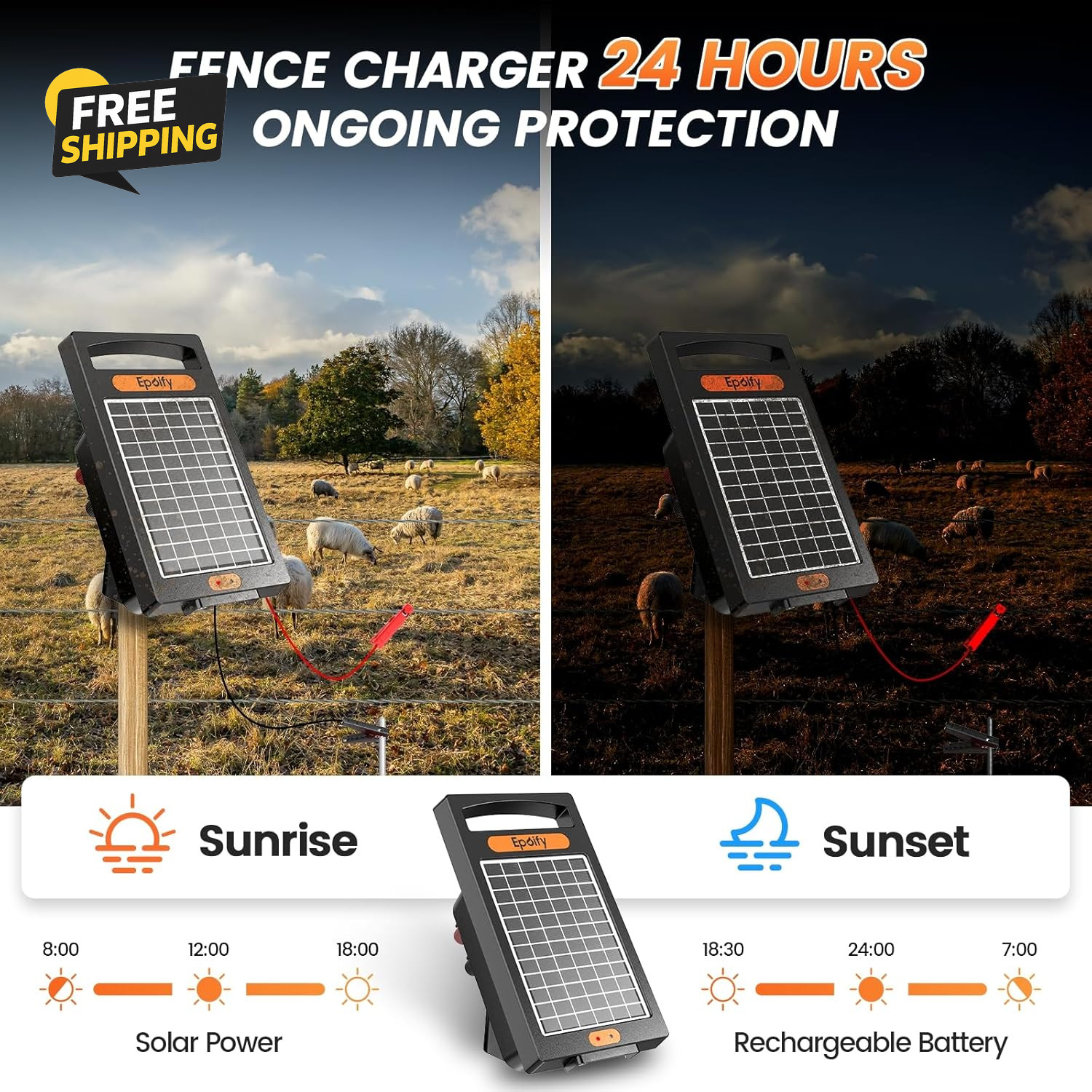 24H Uninterrupted Protection Solar Fence Charger 10 Miles Electric Fence Charger