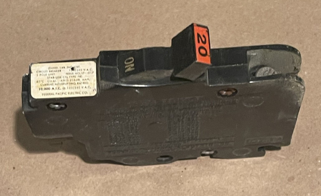 NC120 FPE 20 Amp 1 Pole Stab-Lok «Thin» Federal Pacific Breakers NC20 RED