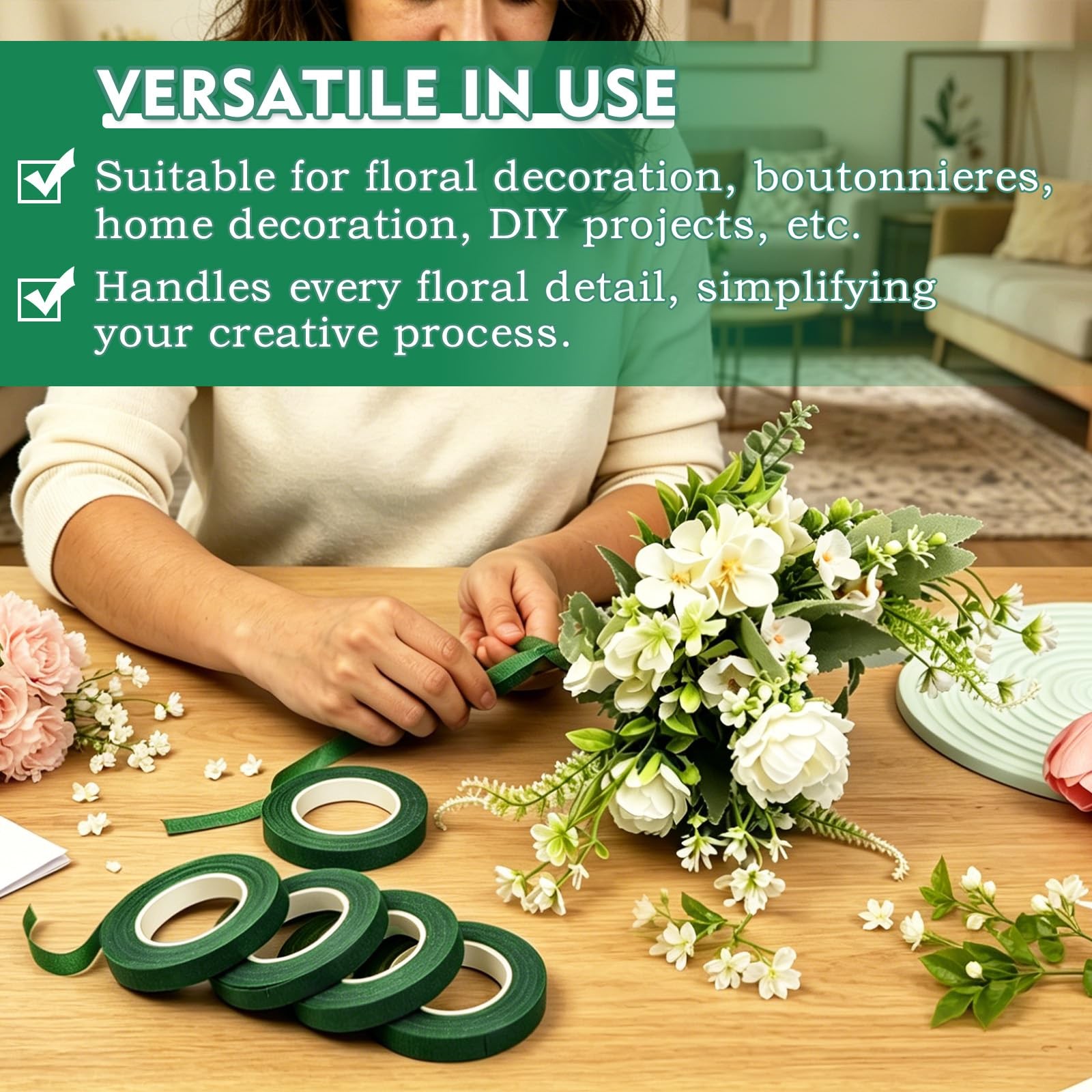 8 Rolls Dark Green Floral Tape, 1/2 Inch Wide 240 Yard Florist Tape, Waterpro…