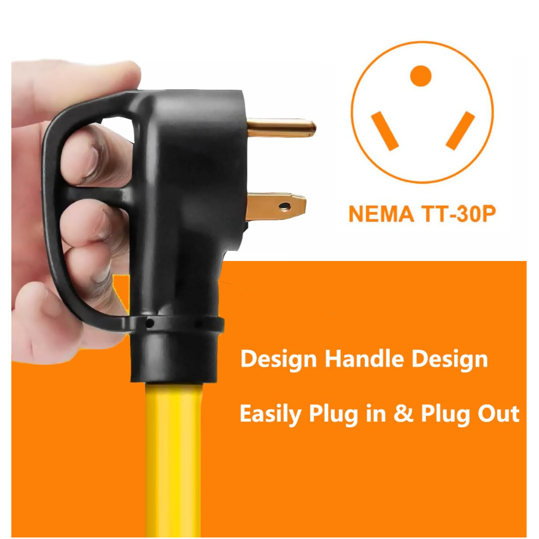 30 Amp to 20 Amp RV Adapter Cord 1FT NEMA TT-30P to 3x 5-20R Lighted Splitter 11