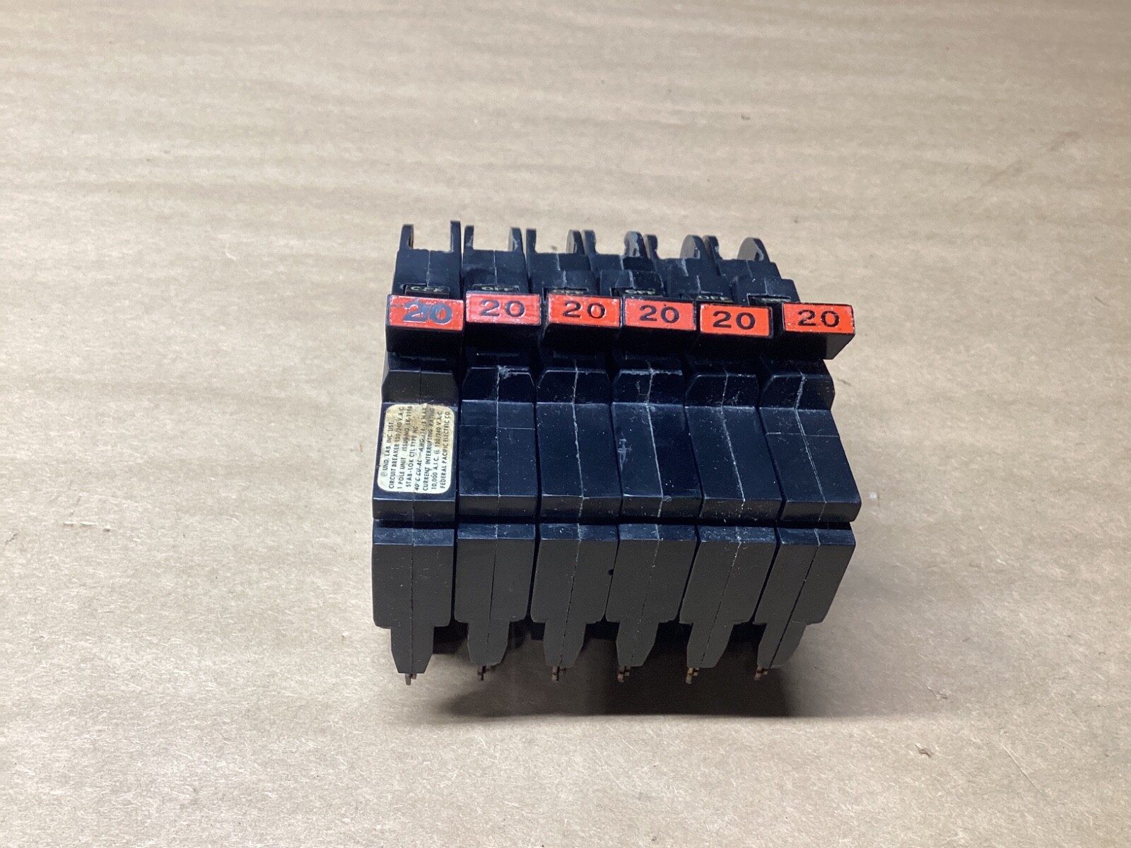 LOT OF 6 Federal Pacific NC120 20A 1 Pole Stab-Lok Thin NC-120 RED #112L126*CO