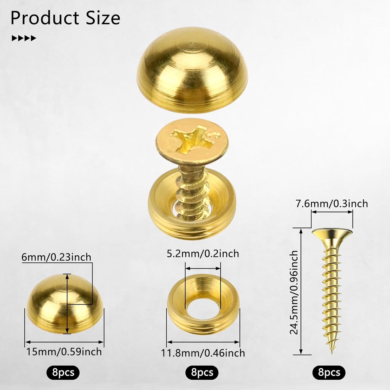 8Pcs Pure Brass Decorative Screws with Caps Mirror Fixing Screw Covers Gold Deco