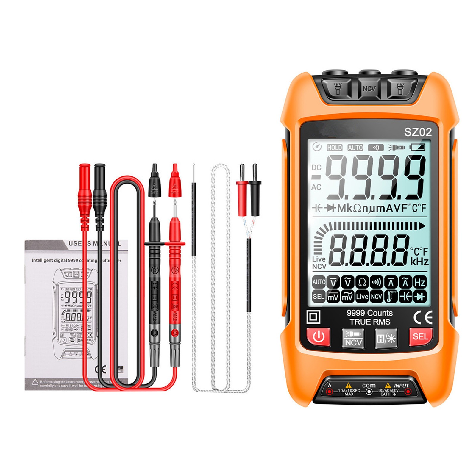 Digital Multimeter 9999 Counts DC/AC Voltage Current Resistance Tester True RMS;