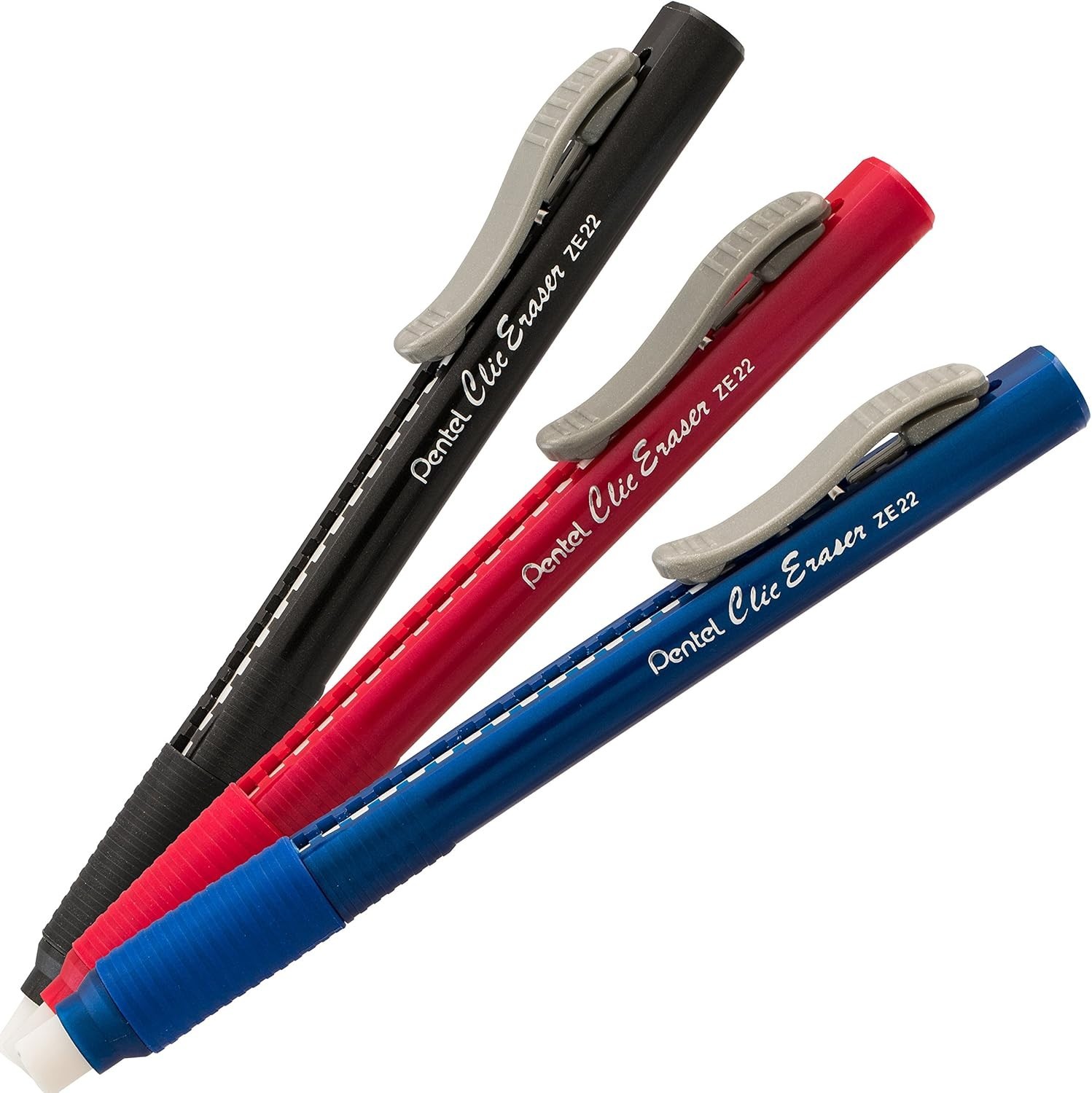 Comfortable Grip Retractable Erasers – 3 Pack Assorted Colors for Everyday Use