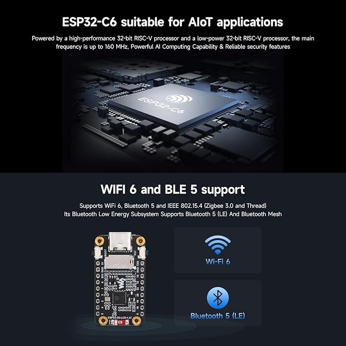 1.47inch LCD ESP32-C6 WIFI Bluetooth Development Board Type-C 160MHz Processor