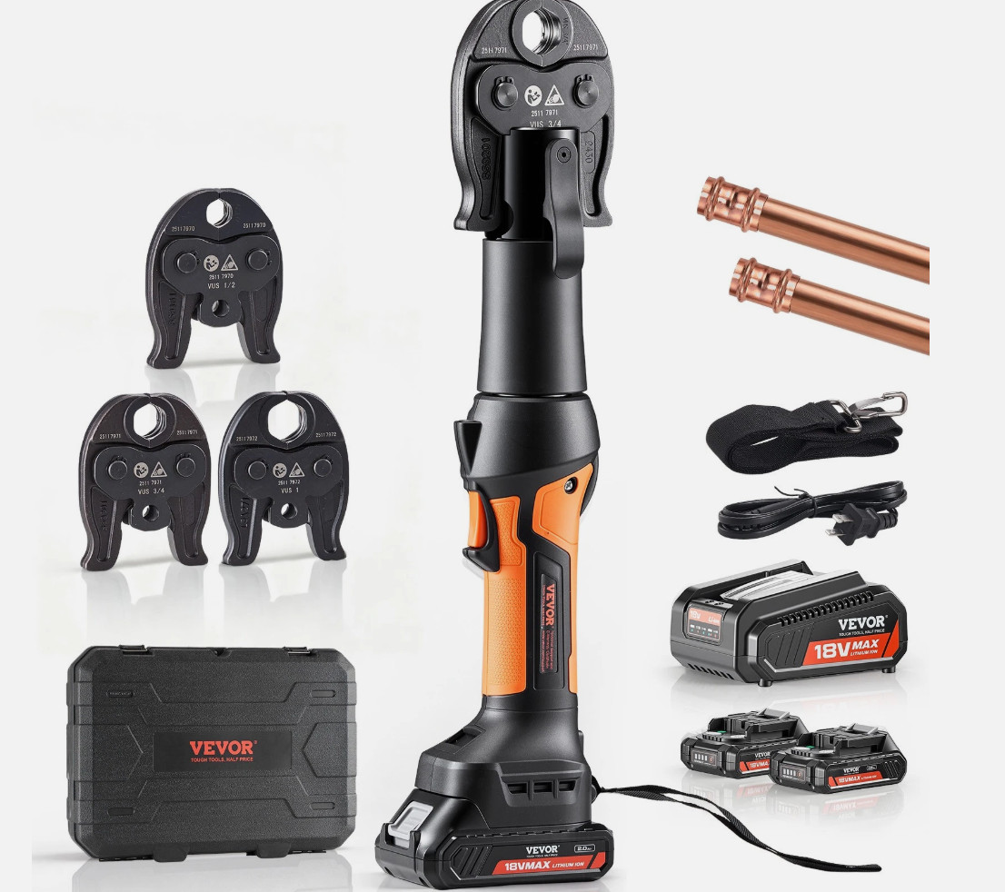 VEVOR Press Tool 18V Electric Pipe Crimping Tool for 1/2″ 3/4″ 1″ Copper Pipes