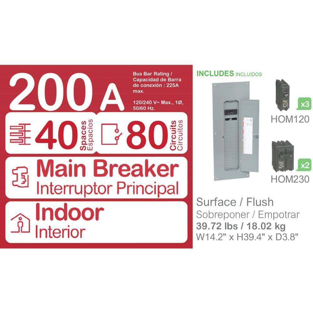 Square D 200-Amp Indoor Main Breaker Load Center Panel Box 80-Circuit 40-Space
