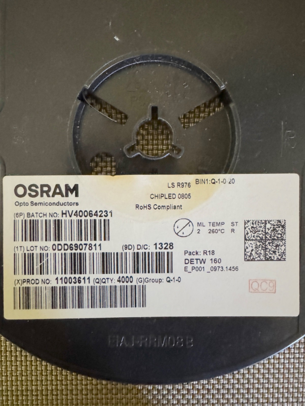 Osram LS-976 0805 Red Chip LED – Digikey 475-1278-1-ND reel and tape