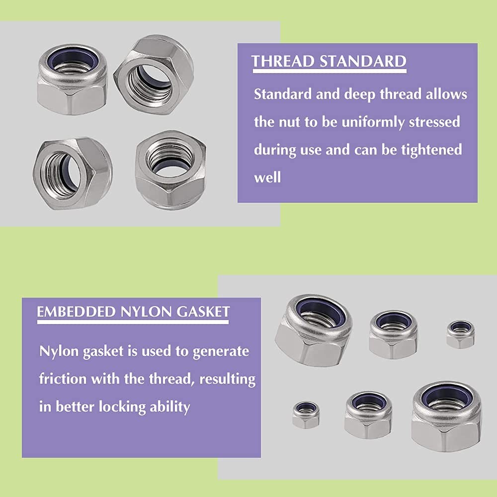 20x M10 x 1.5mm Nylon Insert Hex Lock Nuts 304 Stainless Steel Metric Nyloc