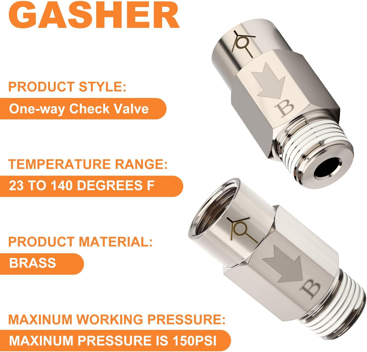 1Pc One-Way Non-Return Check Valve 1/4″ Male X 1/4″ Female Thread, Prevent Water