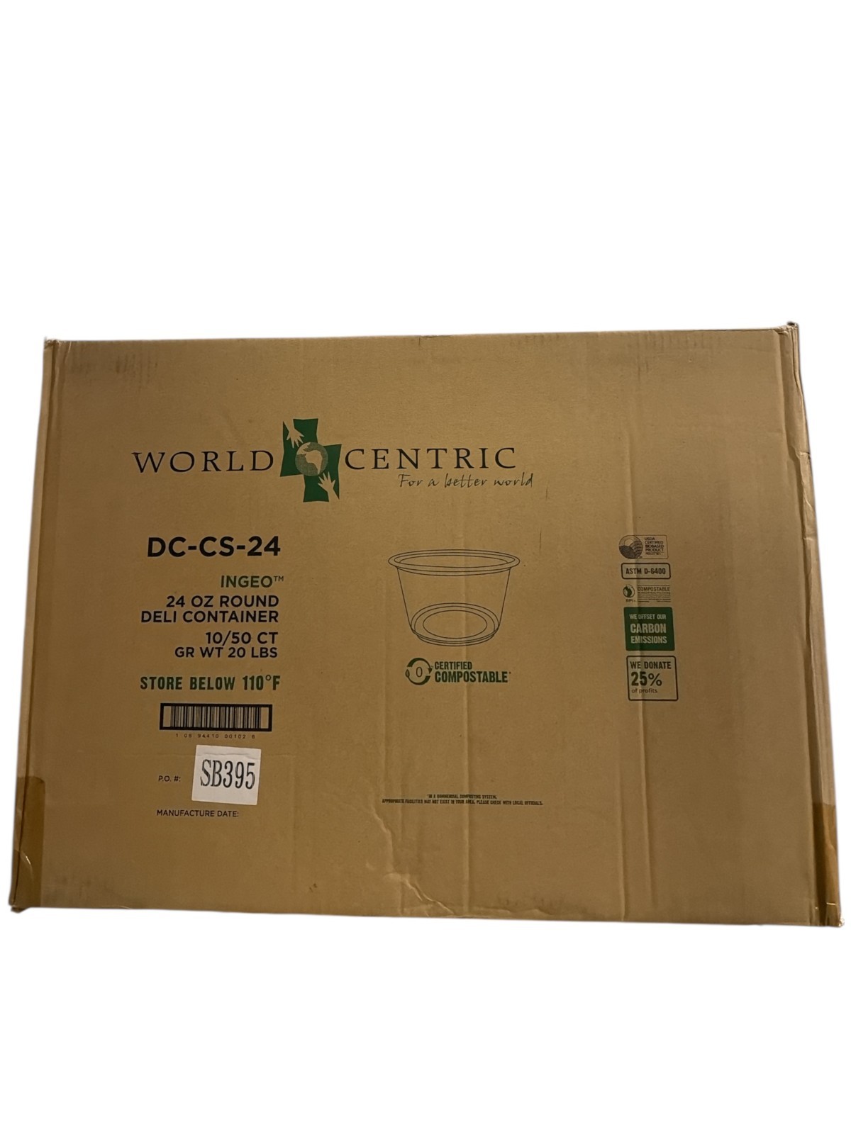 WORLD CENTRIC DC-CS-24 24oz round deli container case/500ct