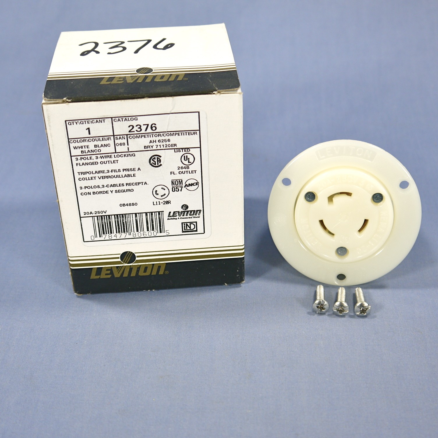 Leviton L11-20 Locking Flanged Outlet Receptacle L11-20R 20A 250V 3� 2376