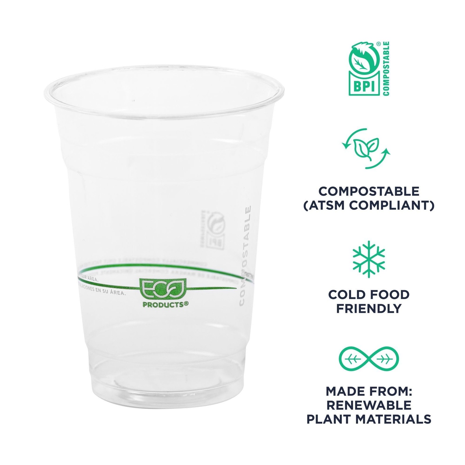 GreenStripe 16 oz Clear Cold Cups, Plant-Based PLA Disposable Cups for Iced C…