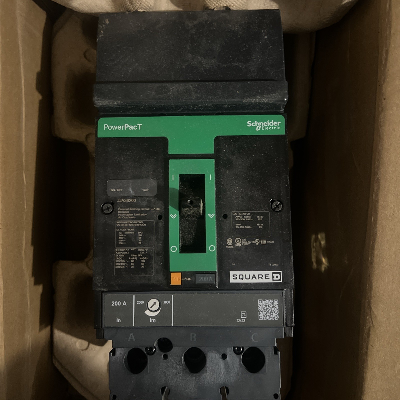 Square D JJA36200 200A 3 Pole 600V I-Line Power-Pact Circuit Breaker NEW-no box