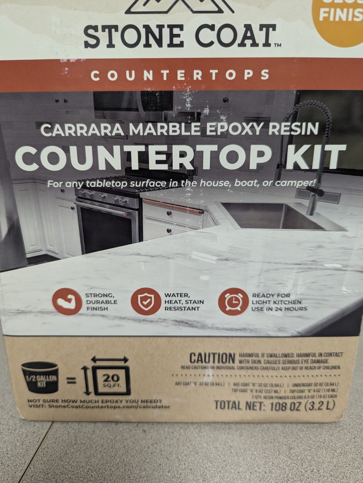 Stone Coat Countertops Carrara Marble Epoxy DIY Resin Kit 20 sq ft Gloss Finish