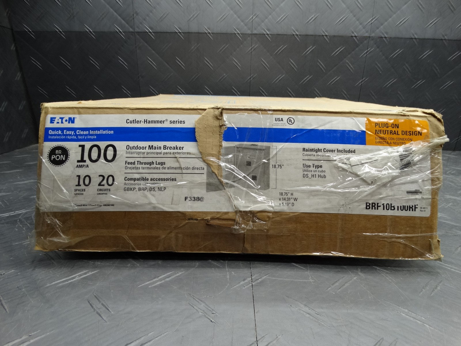 Eaton Type BR 100A 10-Space 20-Circuit Outdoor Main Breaker Neutral Load Center